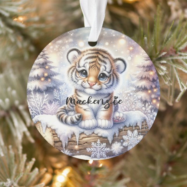 Snowy Log Tiger Ornament (Tree)