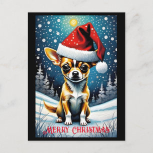Snowy Meadow Cute Chihuahua Santa Christmas Postcard