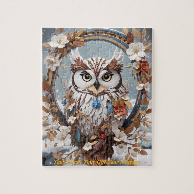 Snowy Melody: The Boho Owl Jigsaw Puzzle (Vertical)