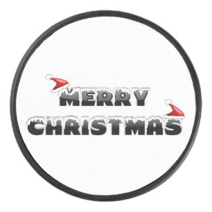 SNOWY MERRY CHRISTMAS HOCKEY PUCK