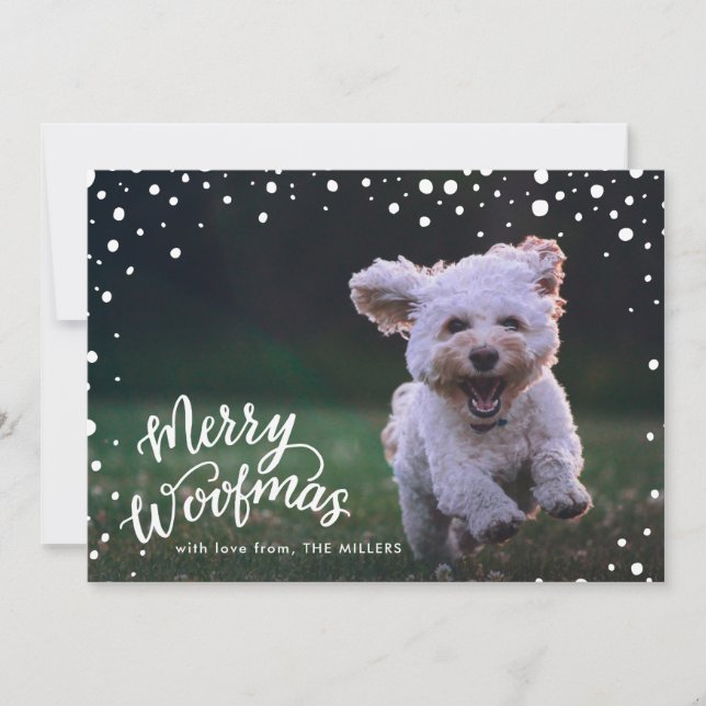 Snowy Merry Woofmas Handlettered | Holiday Photo Card (Front)