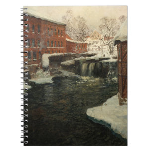 Snowy Mill River Winter Scene Notebook