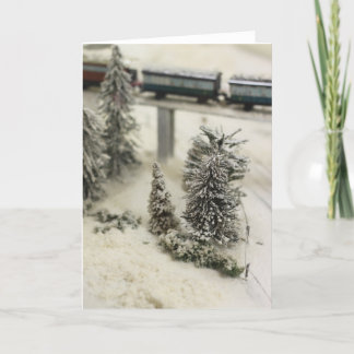 Snowy model railway scene holiday card