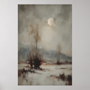 Snowy Moon Landscape Printable Winter Wall Art