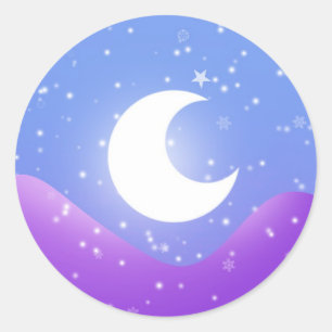 Snowy moon light classic round sticker