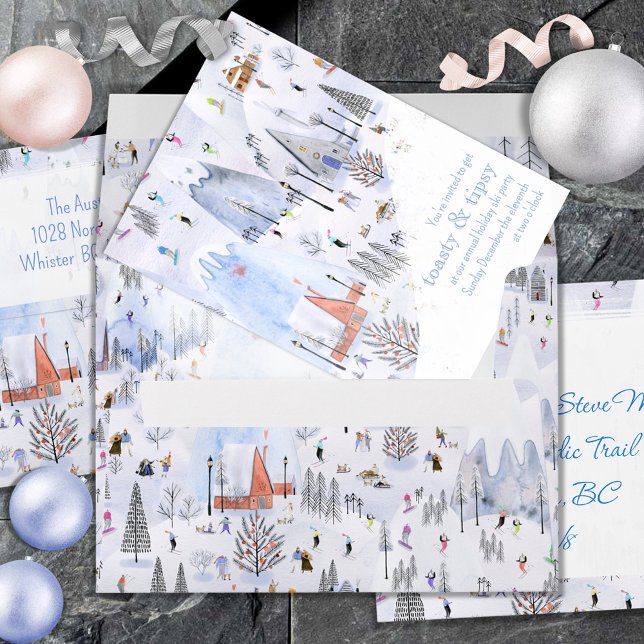 Snowy Mountain Alpine Ski Village Holiday Party Envelope (Creator Uploaded)