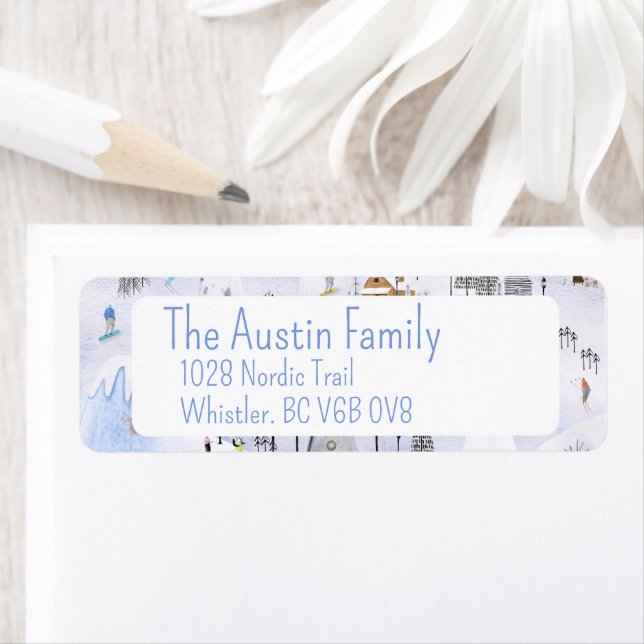 Snowy Mountain Alpine Ski Village Return Address Label (Insitu)