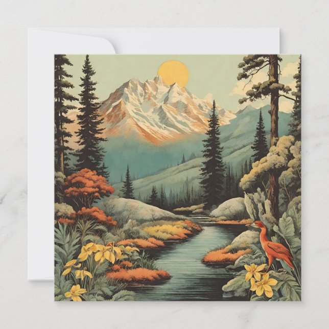Snowy Mountain and Forest River Landscape  Card (Front)