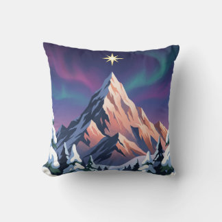 Snowy Mountain and Pine Trees Winter Cabin Cushion