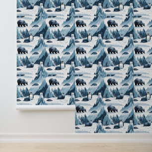 Snowy Mountain Arctic Wildlife Peel and Stick Wallpaper