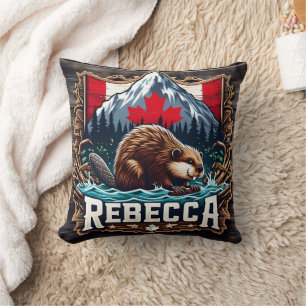 Snowy Mountain, Beaver, Canadian Flag Cushion