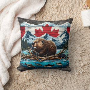 Snowy Mountain, Beaver, Canadian Pride Cushion