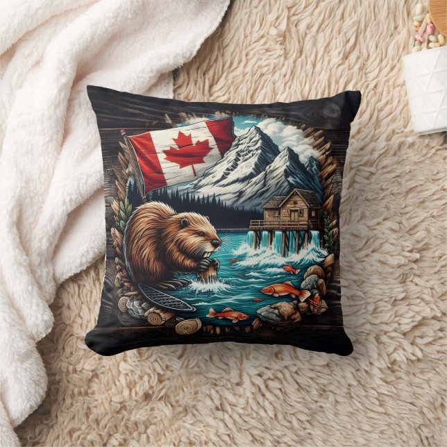 Snowy Mountain, Canadian Beaver, Ocean View Cushion (Blanket)