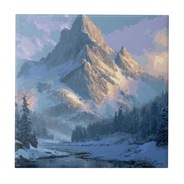Snowy Mountain Ceramic Tile (Front)