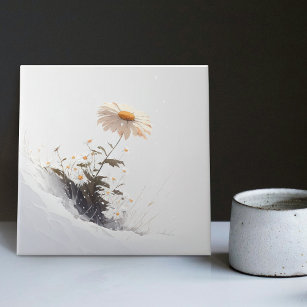 Snowy Mountain Daisy Blooming in Adversity Ceramic Ceramic Tile