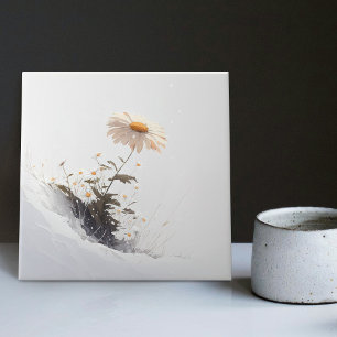 Snowy Mountain Daisy Blooming in Adversity Ceramic Tile