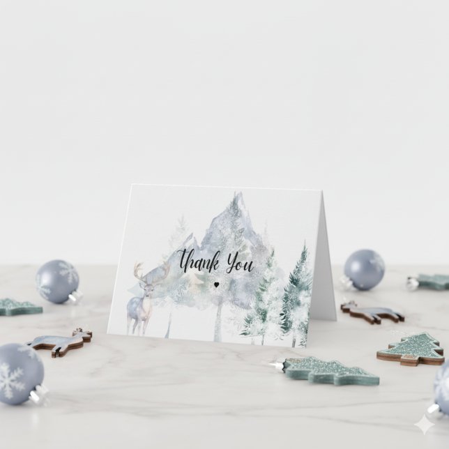 Snowy Mountain Evergreen Baby Shower  Thank You Card (Creator Uploaded)