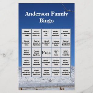 Snowy Mountain Family Name and Photo Bingo Game Stationery