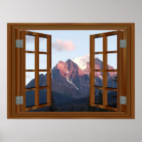 Snowy Mountain Faux Window View