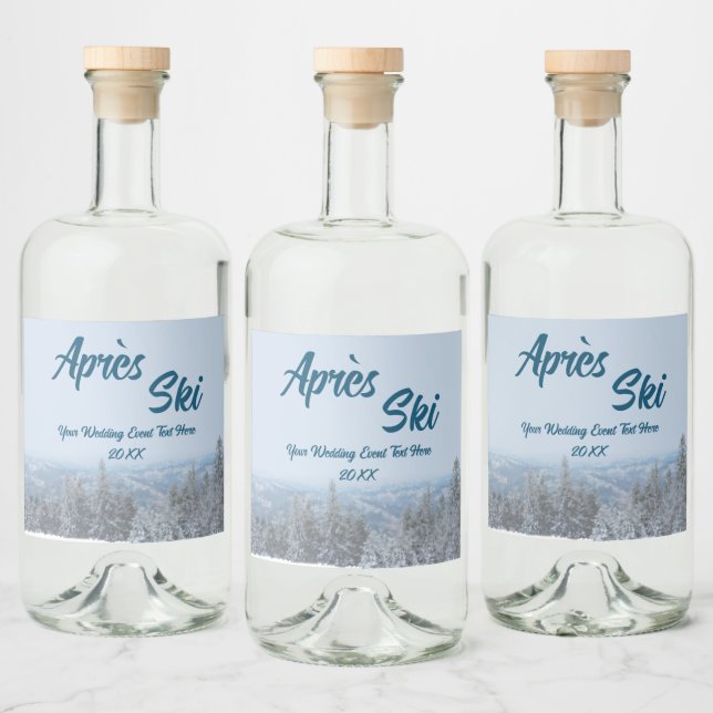 Snowy Mountain Forest Apres Ski Wedding Event Liquor Bottle Label (Bottles)