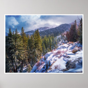 Snowy Mountain Forest Wall Art Alpine Winter Print