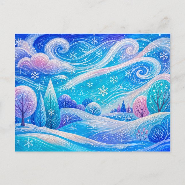 Snowy mountain forest with drifting snow postcard (Front)