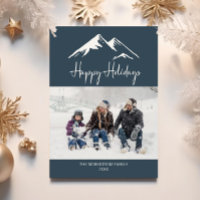 Snowy Mountain Happy Holidays Blue Photo Christmas