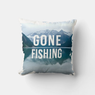 Snowy Mountain Lake Gone Fishing Cushion