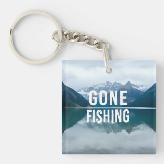 Snowy Mountain Lake Gone Fishing Key Ring