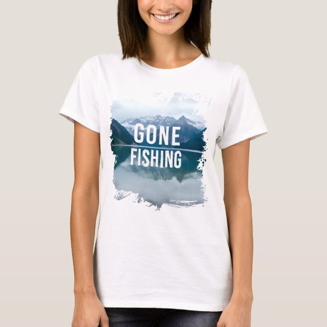 Snowy Mountain Lake Gone Fishing T-Shirt (Front)