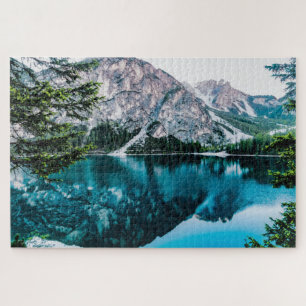 Snowy Mountain Lake Photo Scenic Jigsaw Puzzle