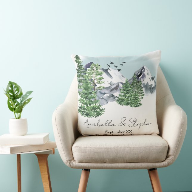 Snowy Mountain Landscape with Pine Forest Trees Cushion (Chair)