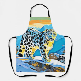 Snowy Mountain Leopard Stance Design Apron