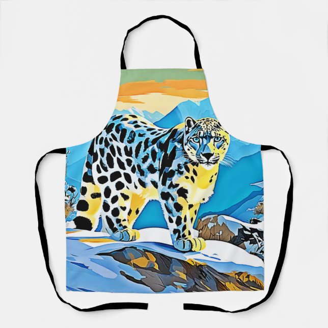 Snowy Mountain Leopard Stance Design Apron (Front)