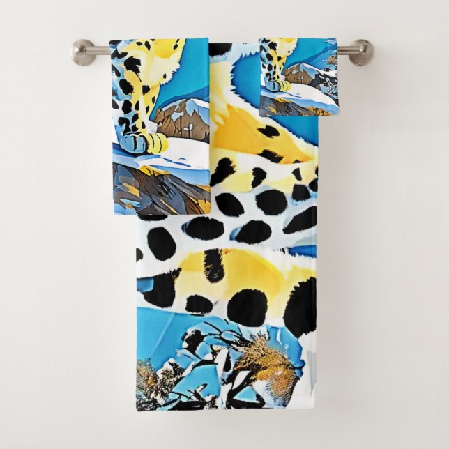 Snowy Mountain Leopard Stance Design Bath Towel Set (Insitu)