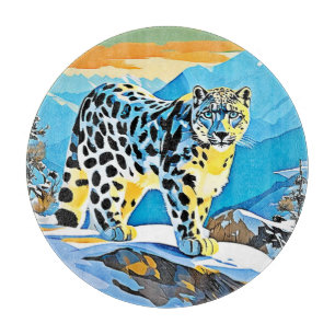 Snowy Mountain Leopard Stance Design Cutting Board