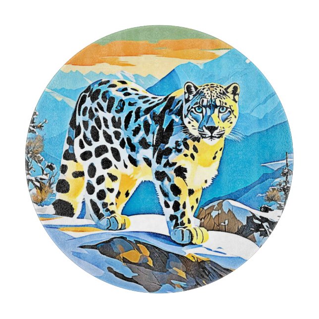 Snowy Mountain Leopard Stance Design Cutting Board (Front)