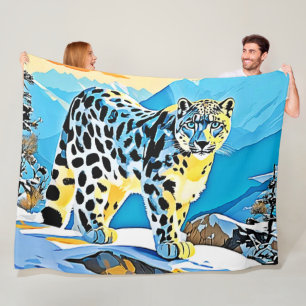 Snowy Mountain Leopard Stance Design Fleece Blanket