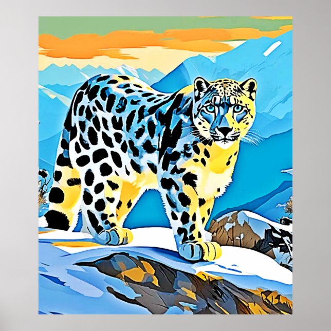 Snowy Mountain Leopard Stance Design Poster (Front)