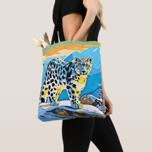 Snowy Mountain Leopard Stance Design Tote Bag