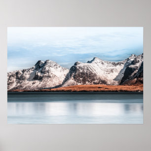Snowy mountain Lofoten landscape Poster