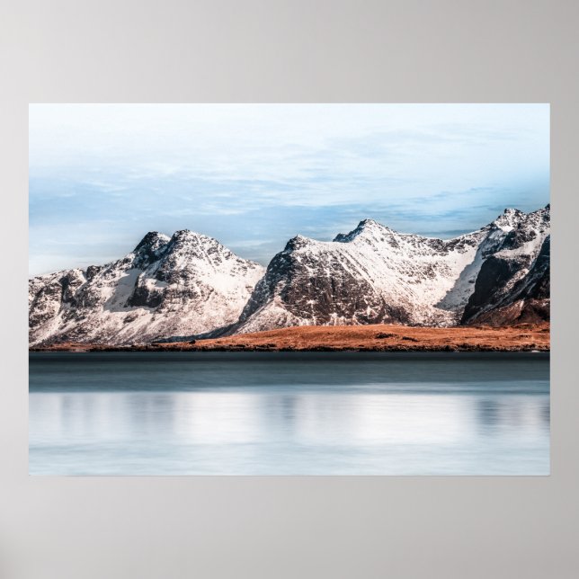 Snowy mountain Lofoten landscape Poster (Front)