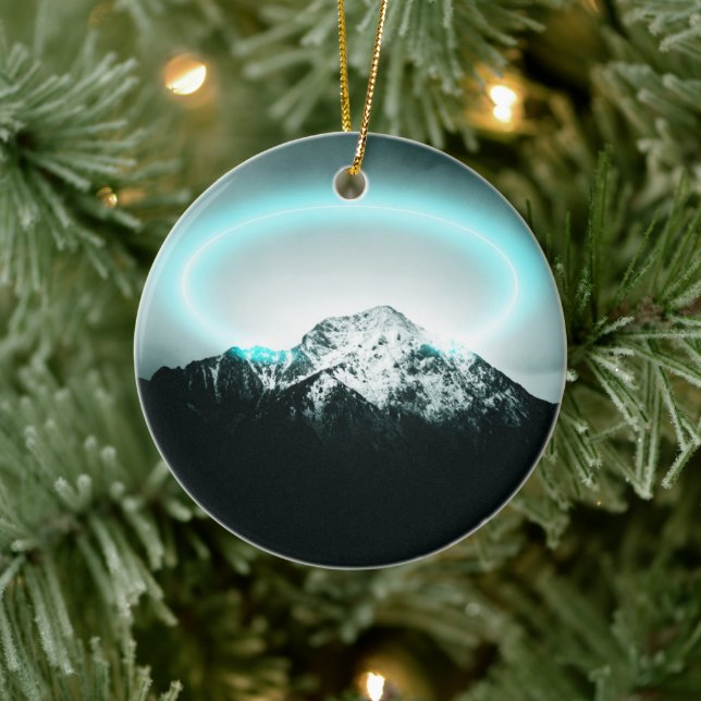 Snowy mountain mysterious blue neon light ceramic ornament (Tree)