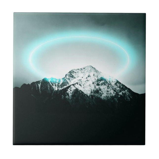 Snowy mountain mysterious blue neon light ceramic tile (Front)