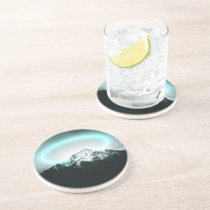 Snowy mountain mysterious blue neon light coaster