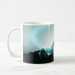Snowy mountain mysterious blue neon light coffee mug