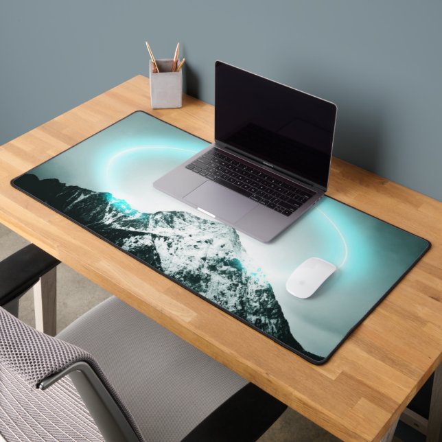 Snowy mountain mysterious blue neon light desk mat (Office 2)