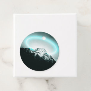 Snowy mountain mysterious blue neon light favour tags