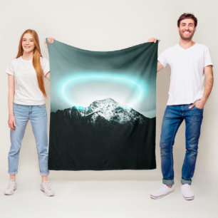 Snowy mountain mysterious blue neon light fleece blanket