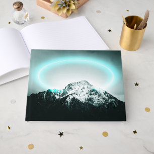 Snowy mountain mysterious blue neon light guest book